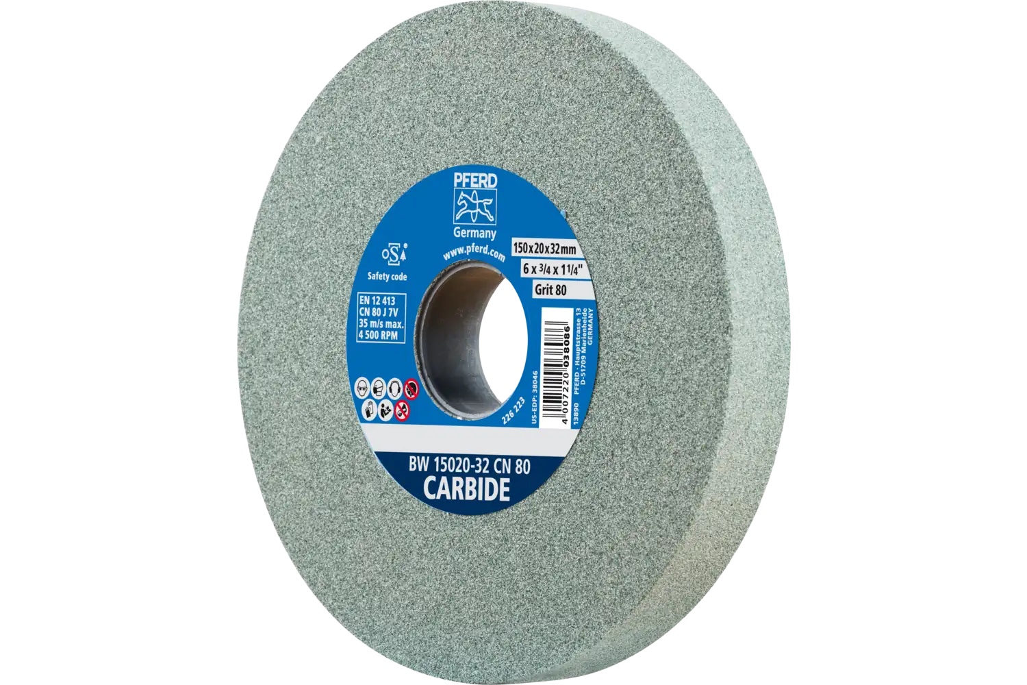 Picture of Pferd Vitrified Bench Wheel, Carbide, 6" X 3/4 X 1-1/4, 80 Grit, Silicon Carbide